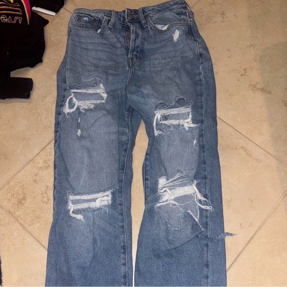 Hollister Blue Distressed Straight Leg Jeans